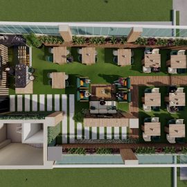 طراحی رستوران مدرن و روف گاردن